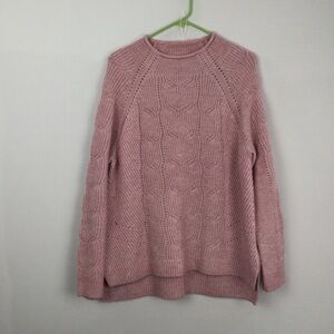 Talbots Pointelle Mockneck Cable Knit Sweater women size Medium pink heather